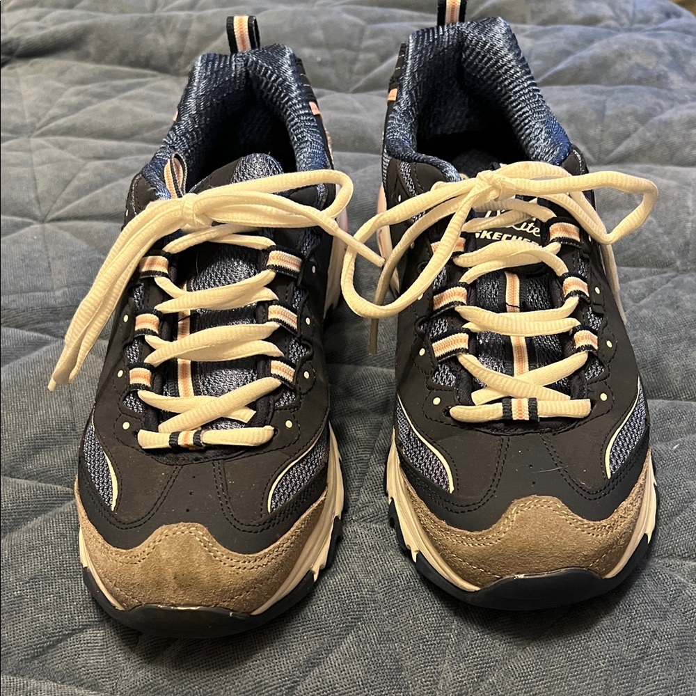 Skechers D’Lites Blue and Tan Athletic Shoes